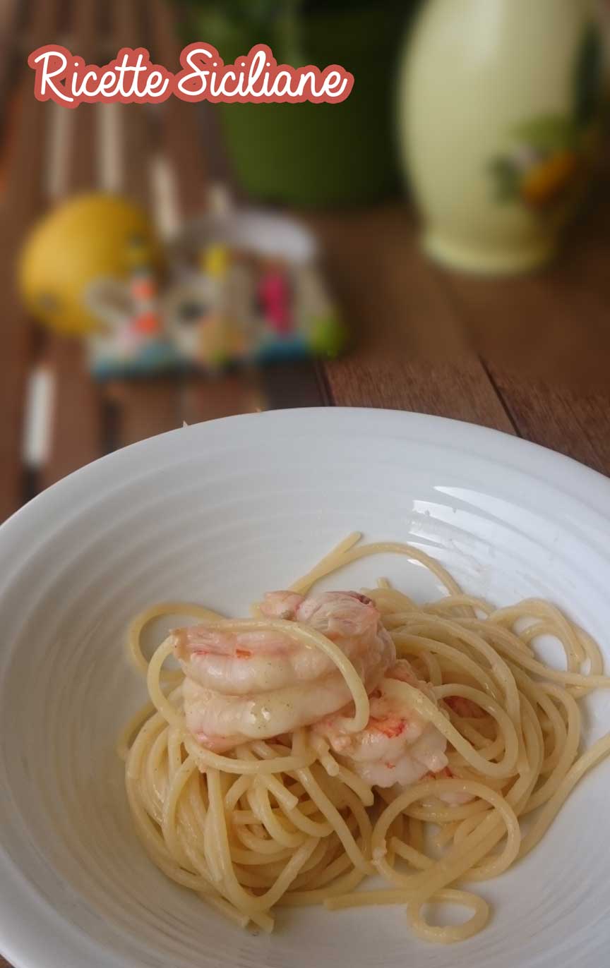 Spaghetti con gamberoni in salsa di limone e bottarga